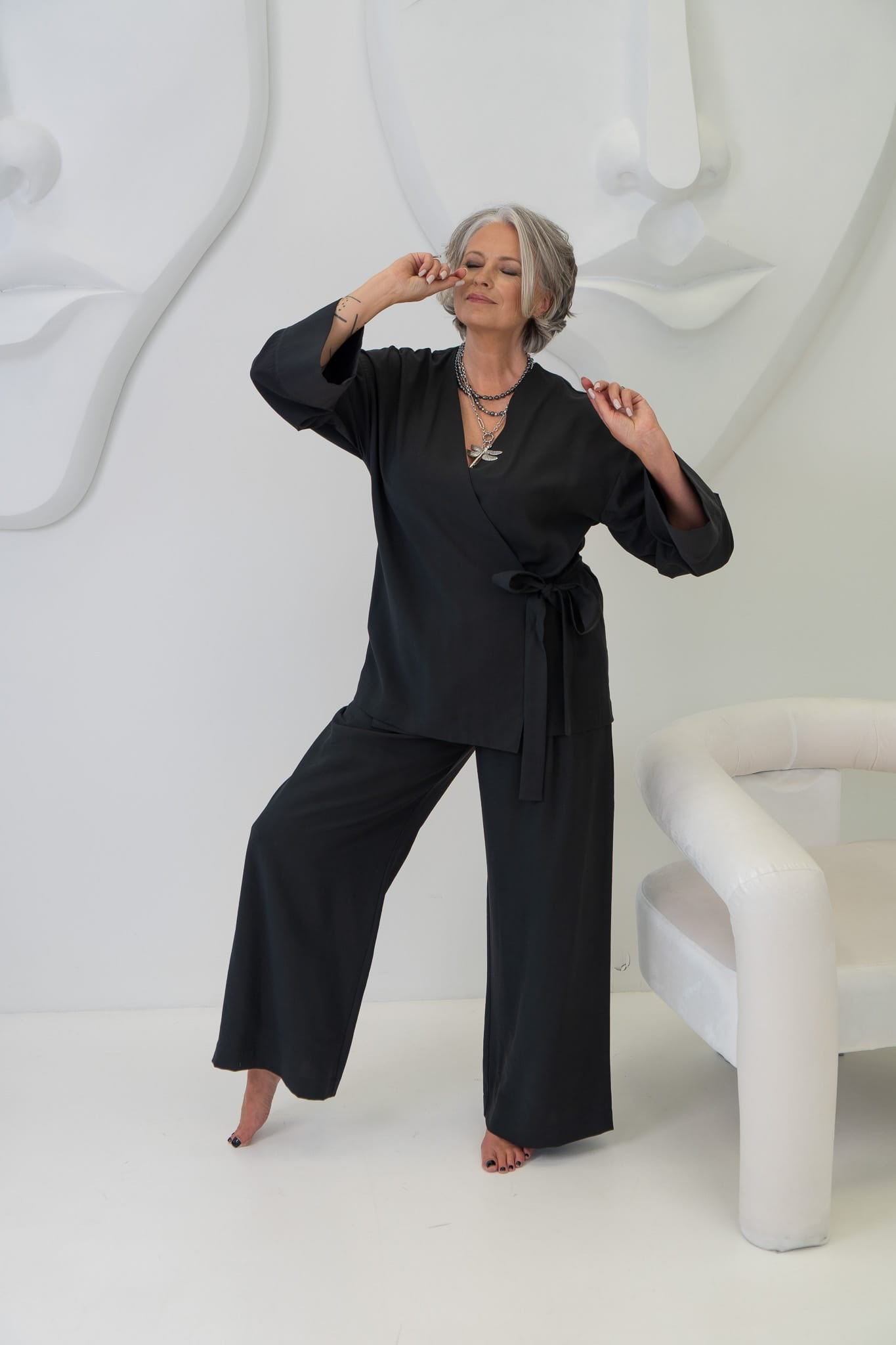 Kimono kostīms grafīta pelēkā tonī no Modāla tipa auduma