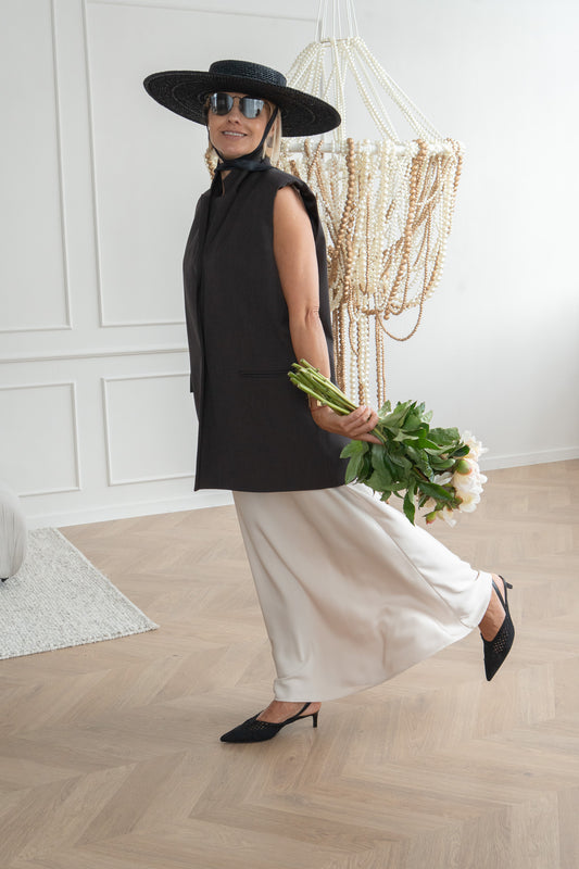 Bēšā tonī Premium satīna Slip svārki, maxi garums