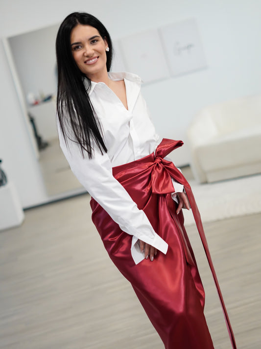Sarkani satīna wrap svārki